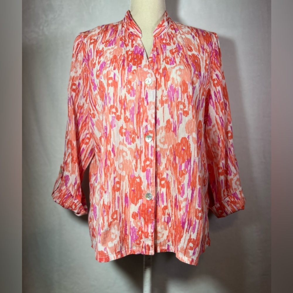 Hearts of Palm Button Down Blouse Women’s Size 14 Pink/Orange/White - Picture 8 of 10